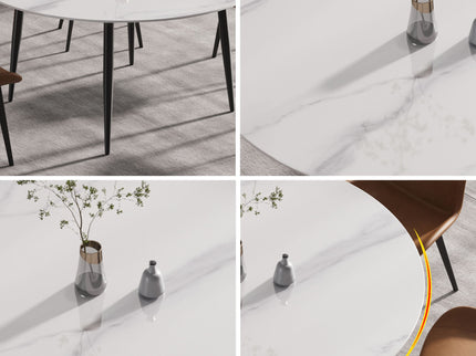Modern Man-Made Stone Round Metal Dining Table-Position For 6 People