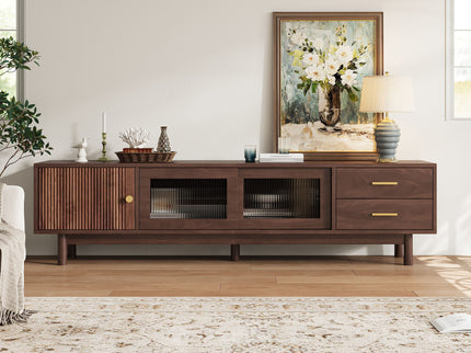 TV Stand With Sliding Doors And 2 Drawers For Living Room - Dark Brown