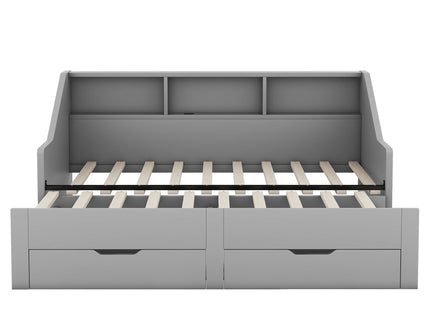 Daybed Frame With Storage Bookcases, 2 Drawers, Charging Station