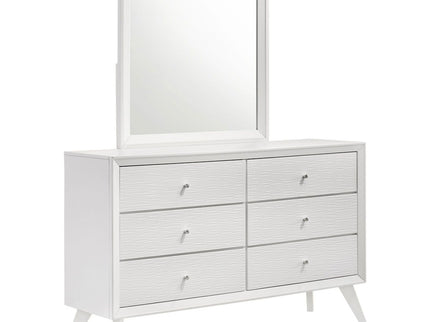 Dresser With Mirror, Angled Legs, Round Knobs - White