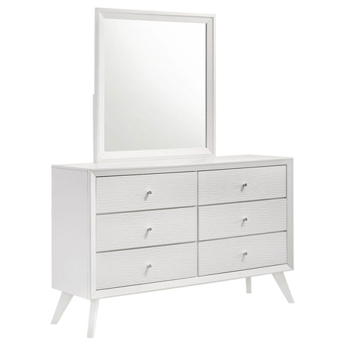 Dresser With Mirror, Angled Legs, Round Knobs - White