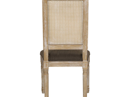 French Country Dining Chair With Rectangular Cane Backrest And Smooth Upholstered Seating