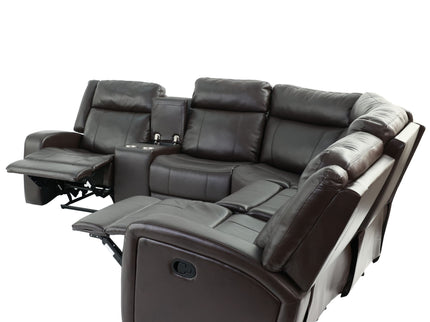 Manual Motion Recliner Sectional Sofa With Console And Cup Holders - Brown