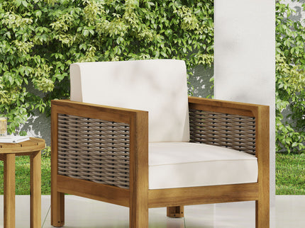 Outdoor Acacia Wood Club Chair With Wicker Accents