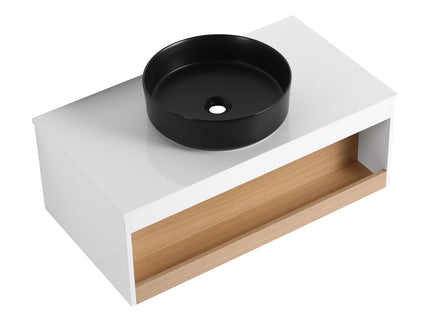 Floating Bathroom Vanity With Glossy Round Vessel Sink