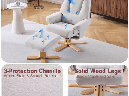 Upholstered Heated Massage 360° Swivel Accent Chair With Ottoman