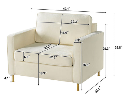 Accent Chair Upholstered Single Sofa With Square Arms, Sewn Pillow Back For Living Room