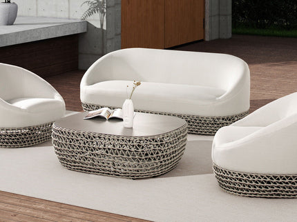 Willow - Oval Woven Patio Coffee Table, Wicker Frame