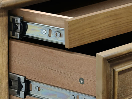 Nightstand With 4 Drawers With Hidden Pull Out Shelf - Light Brown