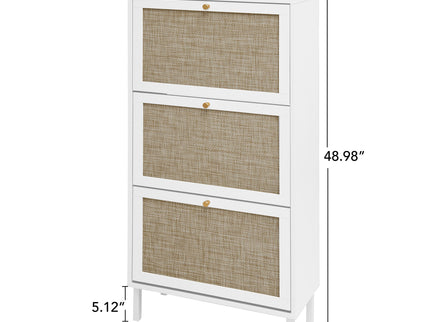 Modern Rattan 3 Door Shoe Rack Cabinet For Entryway