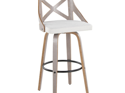 Charlotte - Farmhouse Fixed Height Barstool With Swivel & Round Footrest (Set of 2) - Light Gray / Cream