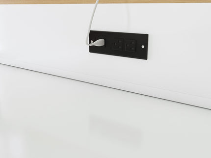Extendable Dining Table With Power Socket, Lockable Casters, Storage Cabinet