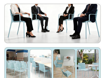 4 Modern Stackable Plastic Armchair Matched With Folding Square Table
