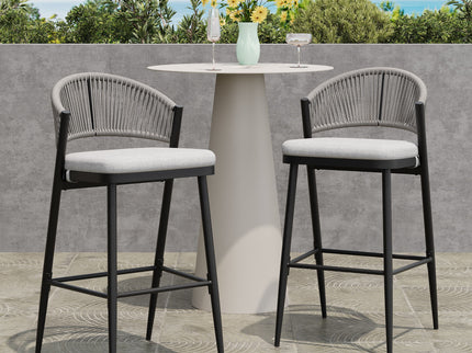 Outdoor Bar Height Metal Frame Counter Stools With Scallop Shaped Backrest & Water Resistant Cushions