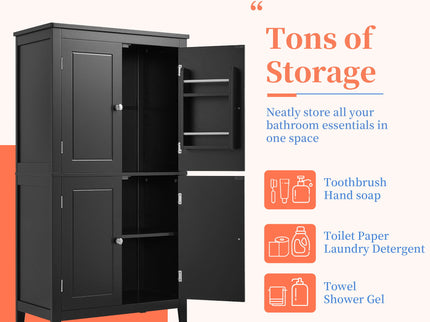 Elegant Bathroom Floor Storage Cabinet With 4 Doors, Adjustable Shelves