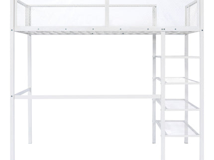 Loft Bed With 4 Tier Shelves And Storage