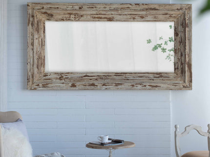 Full Length Rectangle Floor Mirror With Distressed Wood Frame - Brown
