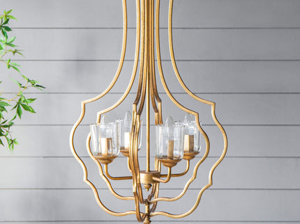 4 Light Metal Chandelier, Hanging Light Fixture With Adjustable Chain For Kitchen, Bulb Not Included - Gold