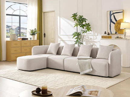 L-Shaped Modular Sectional Sofa With Ottoman, Living Room Furniture Set - Beige