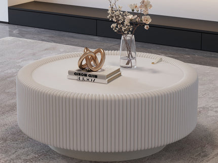 Round Fluted Coffee Table, Base & Hidden Storage - Snow White