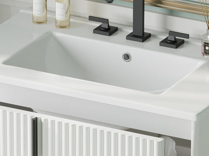 Fluted Bathroom Vanity With Ceramic Sink, Freestanding Design