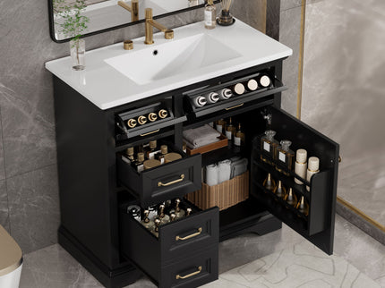 Modern Bathroom Vanity With Sink Top, 4 Drawers And 1 Soft-Close Door