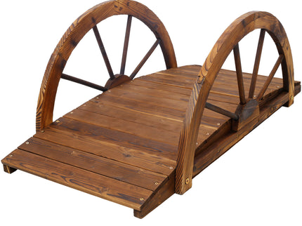 Wooden Garden Bridge Arc Footbridge With Half Wheel Railings Solid Fi - Brown