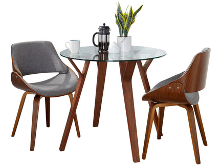 Folia - 3 Piece Dining Set Round Fabrizzi Mid-Century Modern - Walnut / Gray