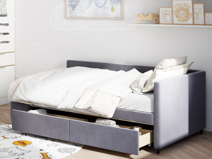 L Shaped Upholstered Platform Bed With Storage And Drawers