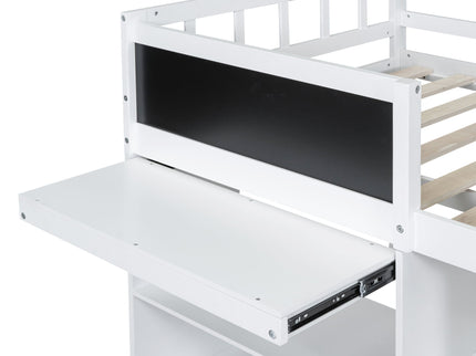 Low Loft Bed With Rolling Desk, Shelf And Drawers