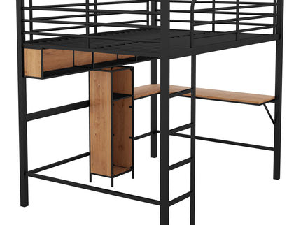 Full Size & Loft Bed With L-Shaped Desk And Shelves - Black