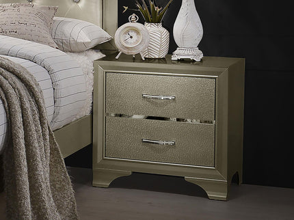 Nightstand With 2 Drawers Bedroom Storage With Accents - Champagne