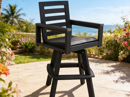 Outdoor Swivel Bar Chair, Ladderback With Wide & Thickened Frame