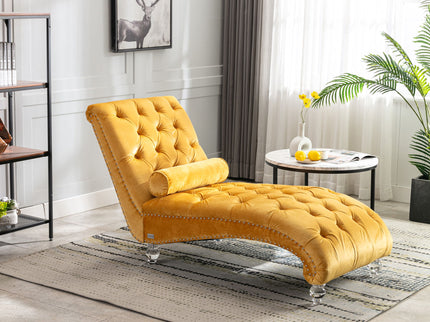 Chaise Lounge Indoor, Button Tufted Upholstered Chaise Lounge Chair With Pillow
