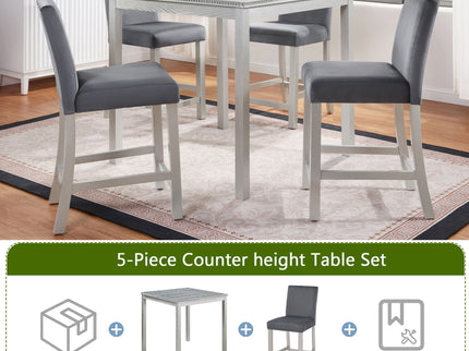 5 Pieces Counter Height Table Set, Kitchen Table With Square Table And 4 Upholstered Chairs