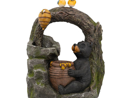 Decorative Two Tiered Water Fountain With Woodland Animal Design, Outdoor Fountain With Light And Pump - Dark Gray