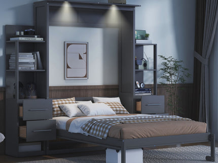 Murphy Wall Bed With LED Lights, Shelves And Drawers