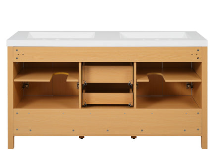 Bathroom Vanity With Double Sink, Soft Close Doors & Drawers Handles - Wood