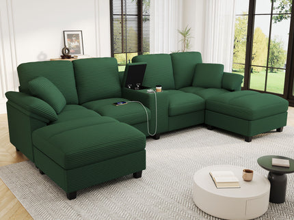 Modern U-Shaped Sectional Sofa With Storage Ottomans