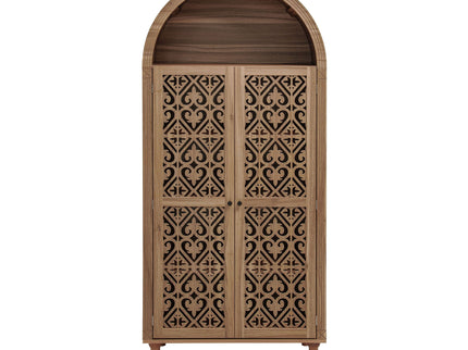 Tall Kitchen Pantry Cabinet With Hollow Carved Doors Adjustable Shelves Versatile Storage Cabinet For Kitchen - Walnut