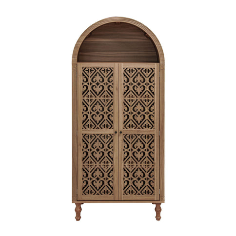 Tall Kitchen Pantry Cabinet With Hollow Carved Doors Adjustable Shelves Versatile Storage Cabinet For Kitchen - Walnut