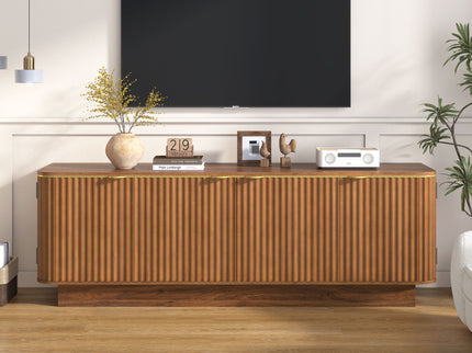 TV Stand, Fluted Media Console With Adjustable Shelves And Cable Holes