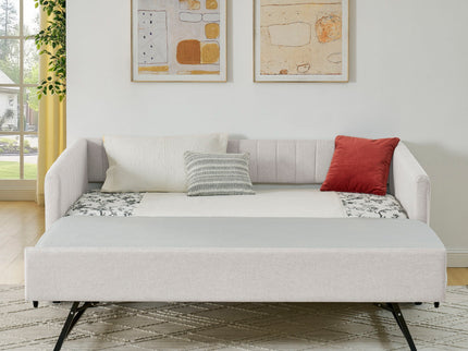 Upholstered Daybed With Trundle With Vertical Stripes