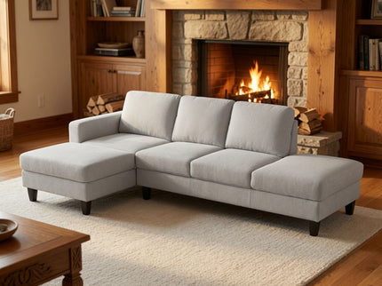 2 Piece L - Shaped Left Chaise Sectional Sofa With Ottoman, Living Room Furniture - White / Gray