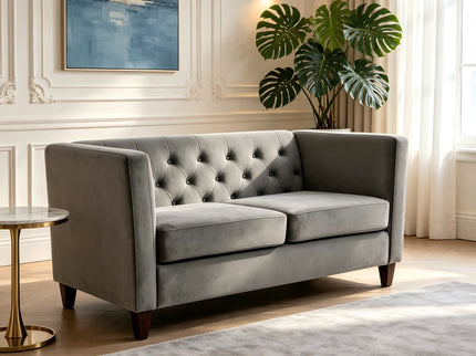 Button Tufted Loveseat, 2 Seater With Square Arm Couch For Living Room