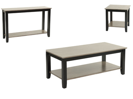 3 Piece Table Set With Open Shelf Storage, Includes Coffee, End & Console Table - Black / Black / Gray / Gray