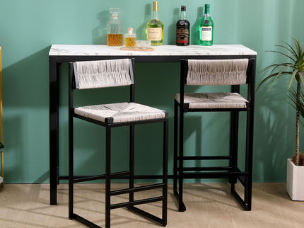 Bar Stools Paper Rope Weave Dining Chairs With Back Hand Weave Stools For Kichen Island, Bar & Counter (Set of 2)
