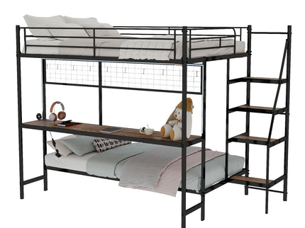 Bunk Bed With Built In Desk And LED Lighting