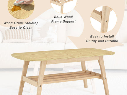 Coffee Table With Double Layer Storage For Living Rooms - Wood