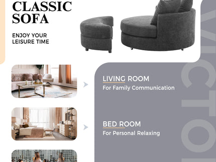 360° Swivel Accent Barrel Chair With Storage Ottoman & 4 Pillows, Modern Leisure Chair Round Accent For Living Room
